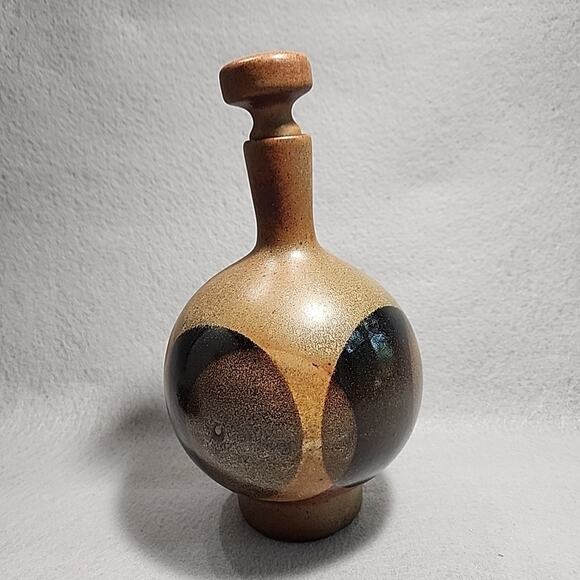 Robert Maxwell Pottery Craft USA 9in Decanter 3 Cups MCM 1970s Geometric Browns - Picture 9 of 14